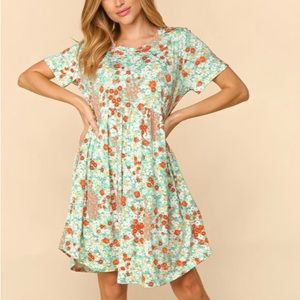 Haptics Mint Coral Floral Babydoll Fit & Flare Midi Dress